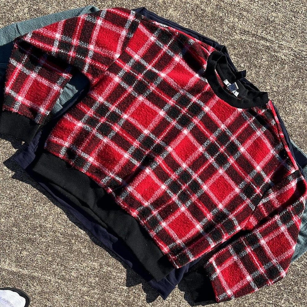 Fuzzy Cropped Plaid Sweater
